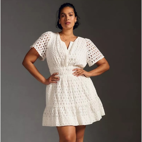 NWT ANTHROPOLOGIE Somerset Mini Dress White Eyelet Edition 3X - Picture 1 of 14